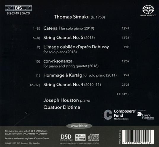 Con-ri-sonanza - Chamber works by Thomas Simaku - SuperAudio CD di Thomas Simaku,Quatuor Diotima - 2