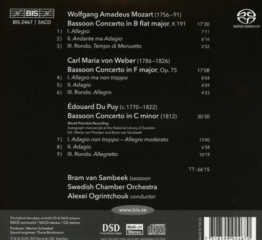Concerti per fagotto - SuperAudio CD di Wolfgang Amadeus Mozart,Carl Maria Von Weber,Edouard Du Puy,Swedish Chamber Orchestra - 2