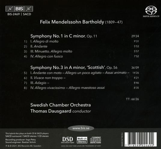Symphonies Nos. 1 & 3 - CD Audio di Felix Mendelssohn-Bartholdy,Swedish Chamber Orchestra - 2