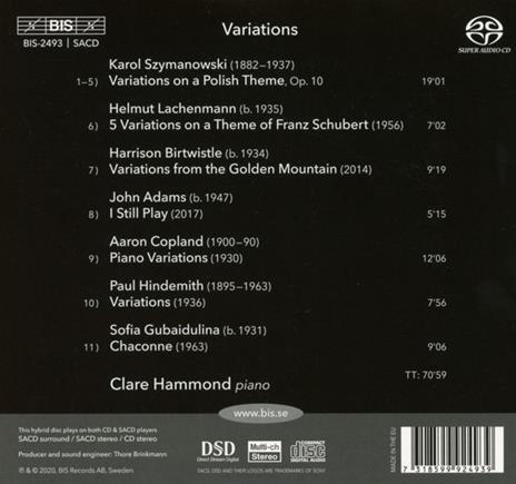 Variations - CD Audio di Clare Hammond - 2