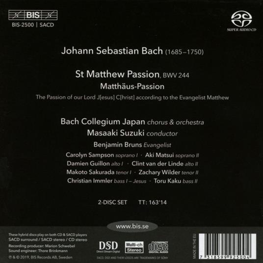 Passione Secondo Matteo BWV244 - SuperAudio CD di Johann Sebastian Bach,Bach Collegium Japan - 2