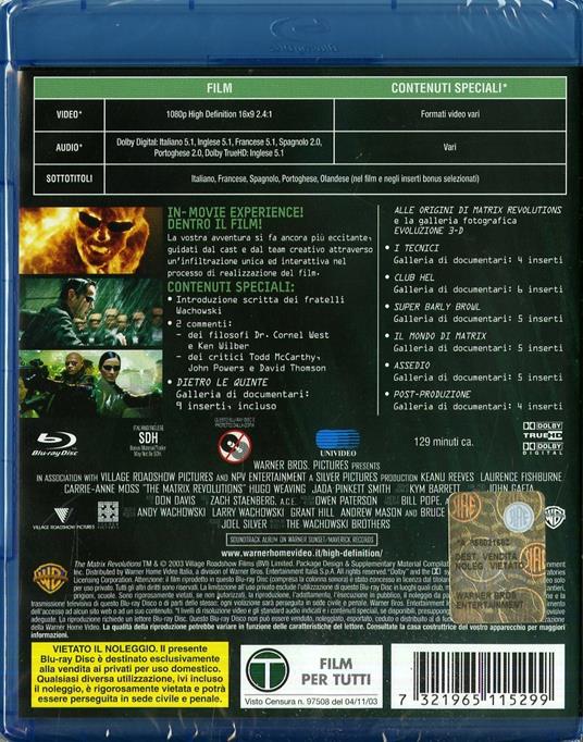 Matrix Revolutions di Andy Wachowski,Larry Wachowski - Blu-ray - 2