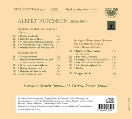 Albert Rubenson - Songs For Voice And Piano - CD Audio - 2