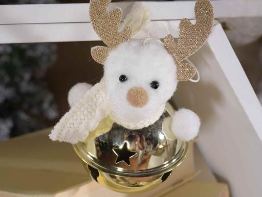Decorazioni Natalizie da Appendere per la Casa e l''Albero Personaggi di Natale con Campanella Colore Bianco e Oro Set da 8 Addobbi Idea Regalo - 2