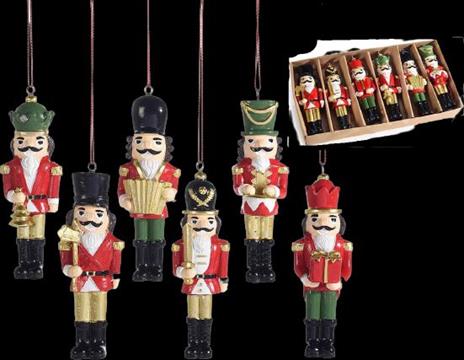 Decorazioni per Albero di Natale a Forma di Schiaccianoci In Resina Dipinta Addobbi Natalizi da Appendere Set da 12 Pezzi Altezza 10,5 Cm