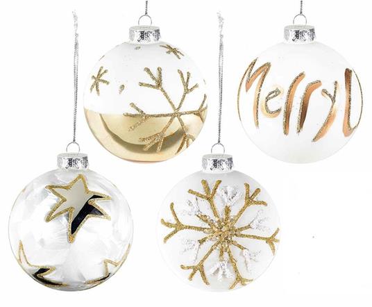 12 Palline per Albero di Natale in Vetro con Glitter Color Oro Decorazioni Natalizie da Appendere Idea Regalo