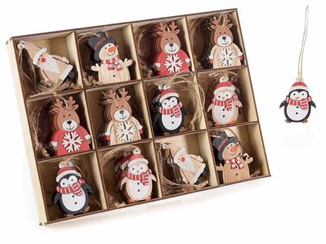 Set 72 decorazioni di Natale in legno da appendere personaggi assortiti