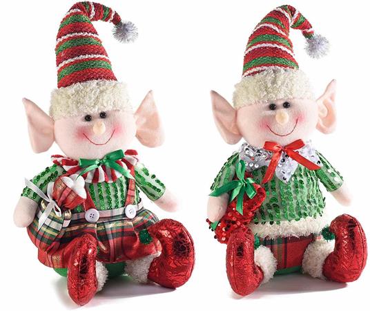 Elfi Natalizi in Stoffa Imbottita Set 2 pupazzi Natalizi Decorativi Addobbi di Natale per Casa, Vetrine e Negozi