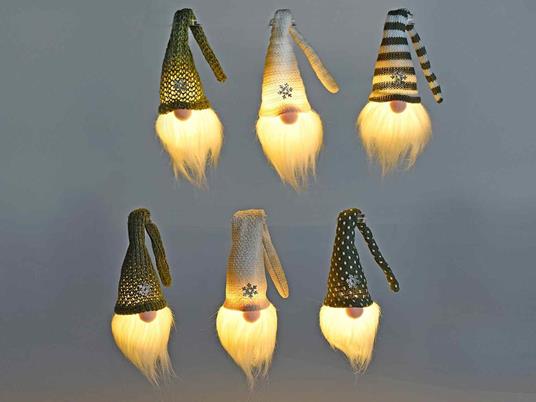 Set sei Babbo Natale decorativi con barba cappello e luce Led - 2