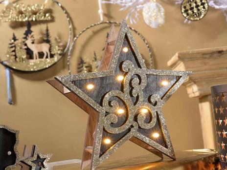 Decorazioni Natalizie da Tavolo in Legno con Luci Led Set 3 Decorazioni Angelo Albero e Stella di Natale da appoggiare Idea Regalo - 3