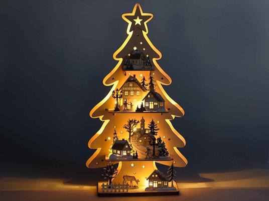 Albero di Natale da tavolo in legno con paesaggio invernale e luci led idea regalo - 2