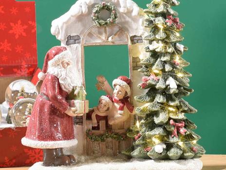 Decorazione Natalizia con Babbo Natale Albero e Personaggi Statuina Natalizia Luminosa Idea Regalo per Natale - 3
