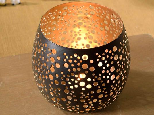 Portacandela in Metallo Intagliato Vasi per Candele Color Nero e Oro Set da 2 Pezzi Idea Regalo - 2
