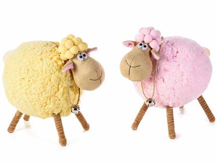 Pecorelle Pasquali Decorative imbottite con campanelle Set da 2 pecorelle decorazione Pasquale per casa negozi e vetrine