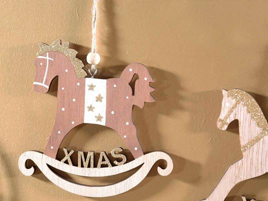 Decorazioni Natalizie da Appendere a Forma di Cavalluccio con Scritta Xmas Dorata Confezione da 12 Pezzi Altezza 11 Cm - 2