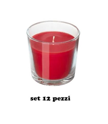 Set 12 Pezzi Candele In Bicchiere Rosse Fragranza Fragola Rilassante Cera