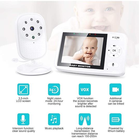 BABY MONITOR VIDEOCAMERA SCHERMO 3.5' WIRELESS CON FOTOCAMERA VISIONE NOTTURNA - 2