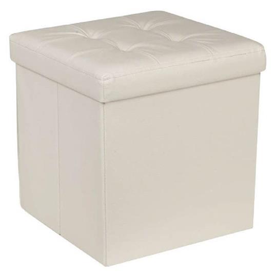 Pouf Contenitore Ecopelle Cubo Pieghevole 35x35x35 Cm Beige 4 Punti Trapuntato