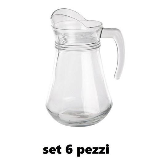 Set 6 Pezzi Brocca Caraffa In Vetro Trasparente 1,3 Lt Litri Per Acqua Vino