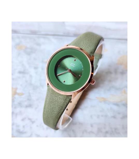 Orologio Da Polso Zcc Analogico Cinturino In Pelle Verde Elegante Moda Casual