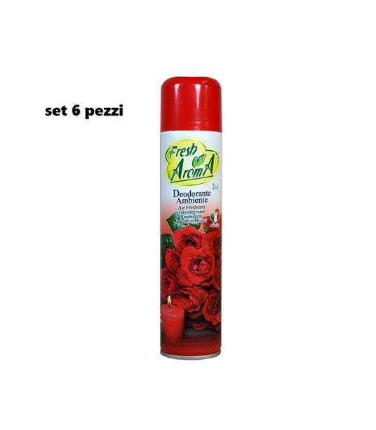 Set 6 Pz Deodorante Per Ambiente Spray Profumo Casa Fresco 300 Ml Rose Rosse