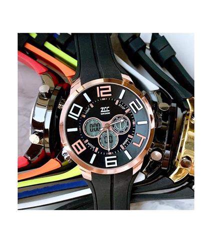 Orologio Polso Zcc Uomo Dual Time Analogico Digitale Sveglia Sport Rose Gold Nero