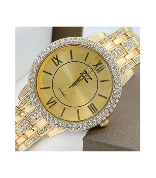 Orologio Da Polso Zcc 13 Donna Acciaio Quarzo Brillantini Moda Dorato Fondo Oro
