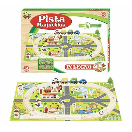 PISTA MAGNETICA IN LEGNO PERCORSO MACCHININE GIOCATTOLO GIOCO PER BAMBINI +3ANNI