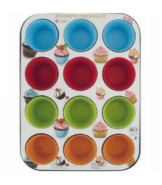 Stampo Teglia Vassoio Antiaderente Per 12 Muffin Dolci Con Pirottini In Silicone