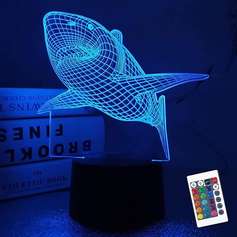 Lampada 3d Illusion Lampada Led Effetto 3d Tridimensionale Squalo Shark con Telecomando Luce Notturna
