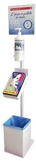 Totem Colonnina Piantana 3 in 1 per dispenser gel igienizzante mani, porta guanti e cestino