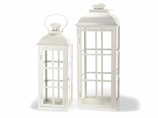 Lanterne porta candela in metallo color bianco quadrate