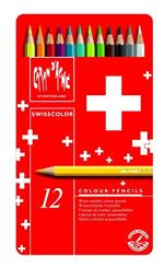 Matite colorate acquerellabili Caran d'Ache Swisscolor. Confezione in metallo 12 colori