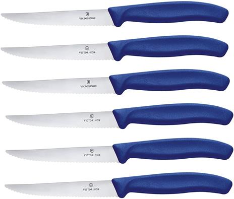 Victorinox Swiss Classic, set di 6 coltelli da bistecca con lama seghettata da 11 cm, in acciaio inox, blu