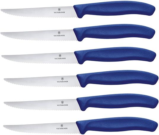 Victorinox Swiss Classic, set di 6 coltelli da bistecca con lama seghettata da 11 cm, in acciaio inox, blu