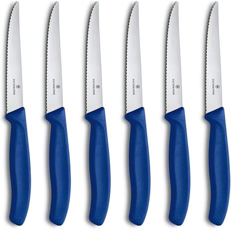 Victorinox Swiss Classic, set di 6 coltelli da bistecca con lama seghettata da 11 cm, in acciaio inox, blu - 2