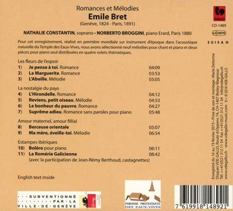 Emilie Bret. Romances - CD Audio di Nathalie Constantin - 2