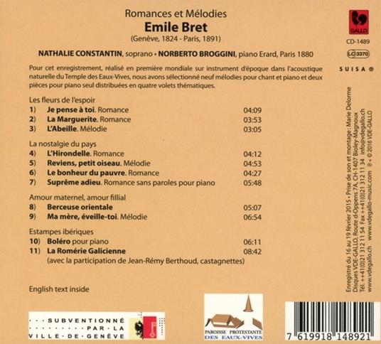 Emilie Bret. Romances - CD Audio di Nathalie Constantin - 2