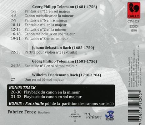 Fabrice Ferez - Georg Philpp Telemann - Fantaisies Canons - CD Audio - 2
