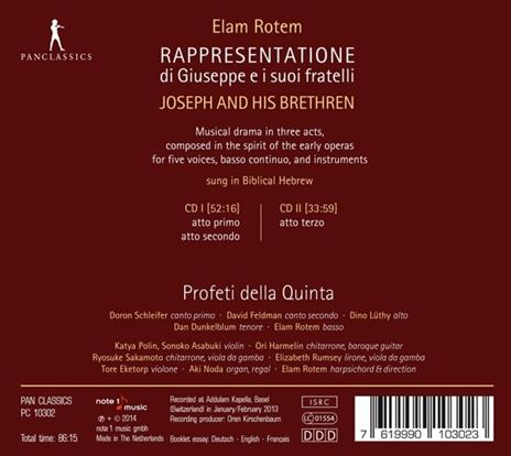 Elam Rotem - Rappresentatione Di Giusepp - CD Audio di Profeti della Quinta - 2