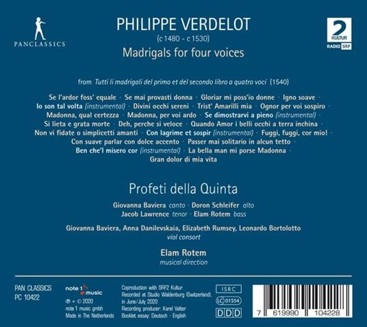 Madrigals For Four Voices - CD Audio di Profeti della Quinta,Philippe Verdelot - 2
