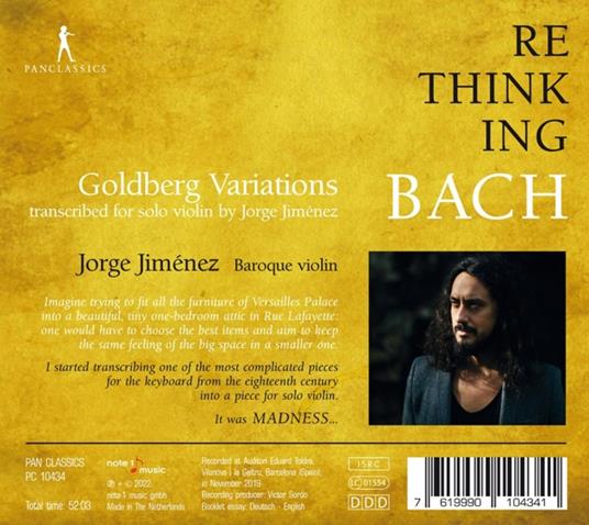 Bach. Goldberg-Variationen (Transcr. For Violin Solo) - CD Audio di Jorge Jimenez - 2