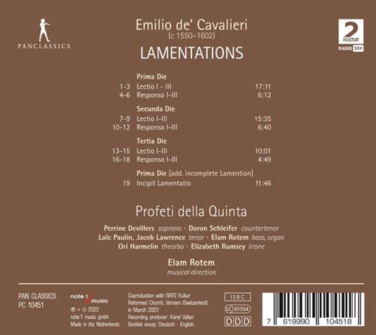 Lamentations - CD Audio di Emilio de Cavalieri,Profeti della Quinta - 2