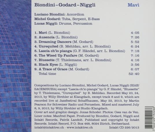 Mavi - CD Audio di Luciano Biondini,Michel Godard,Lucas Niggli - 2
