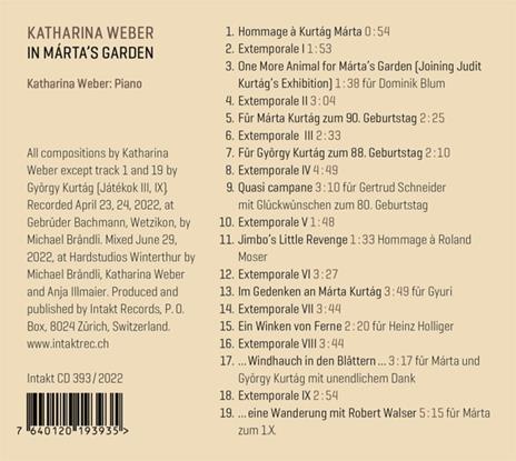 In Marta S Garden - CD Audio di Katharina Weber - 2