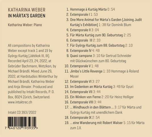 In Marta S Garden - CD Audio di Katharina Weber - 2