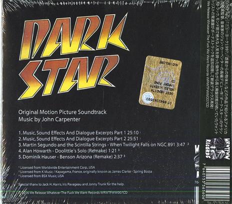Dark Star (Colonna sonora) - CD Audio di John Carpenter - 2