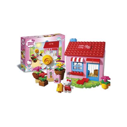 Casa e giardino fiorito di hello kitty, da realizzare con mattoncini compatibili leader marca unicoplus