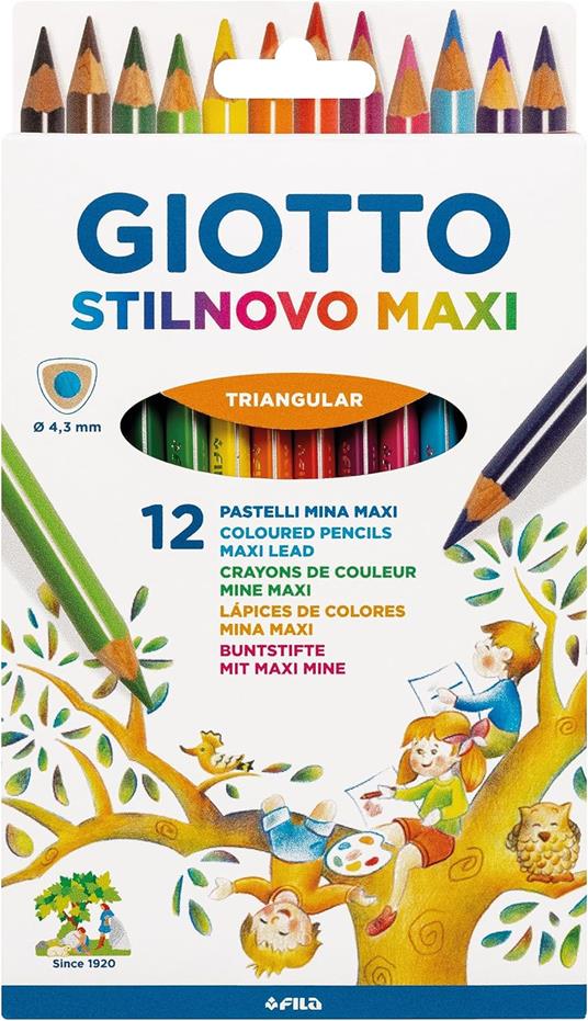 Pastelli Colorati a Matita Giotto Stilnovo Maxi, Astuccio 12 Colori