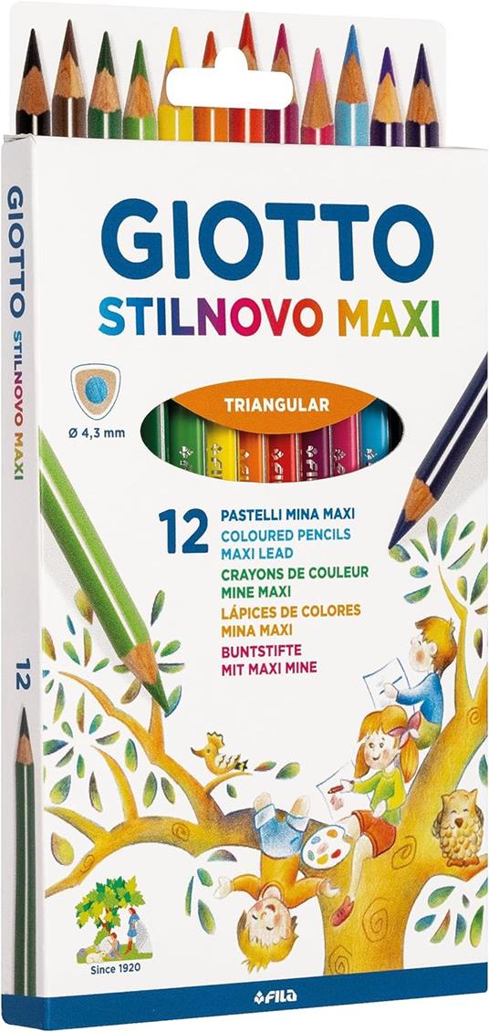 Pastelli Colorati a Matita Giotto Stilnovo Maxi, Astuccio 12 Colori - 2
